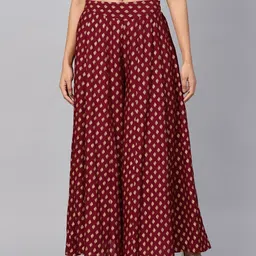 juniper Women Flared Gold, Maroon Viscose Rayon Trousers-picture-24