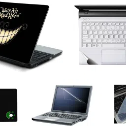 Mitram 5in1 Laptop Accessories Combo 15.6 Inch Mad Here Quote laptop Skins Stickers, Screen Guard, Key Guard, Mouse Pad and Palmrest Skin for Combo Set-23