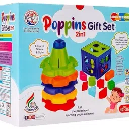 2in1 Poppins Gift Set Containing Stack-N-Spin & Shape Sorter Cube Montessori Toy-11