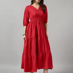 raiyani enterprise Women Fit and Flare Pink Maxi/Full Length Dress-picture-0