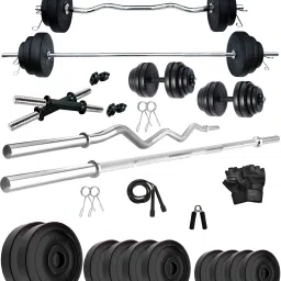 50 kg PVC 50 Kg with 3 Ft Curl + 5 Ft plain Rod & 1 Pair Dumbbell Rods Home Gym Combo-6