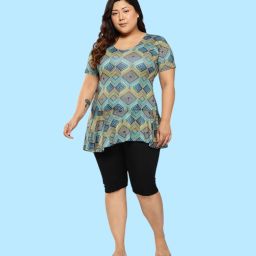 Aarika Womens Green-Black Colour Abstract Print Nylon Plus Size Swim Suit Printed Women Green Swimsuit-image-1