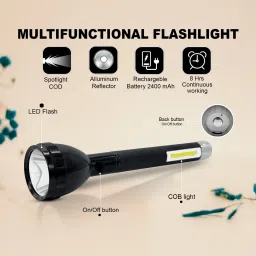 awza Dual Mode Power Full Led USB Rechargeable Long Range Up to 1Km with Desk light 12 hrs Torch Emergency Light image 2