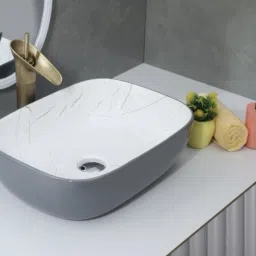 Premium Designer Ceramic Wash Basin(1002 & Grey)with Waste Pipe & Coupling set (18*13*5)(1002 & Gray) Table Top Basin-image-73