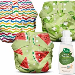 Nappers Pack of 3 Cloth Diaper+Soaker Pads With Baby Detergent 200ml-(MM+KK+RR)-15