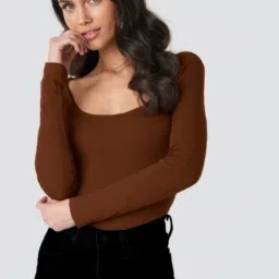 Casual Regular Sleeves Solid Women Brown Top-picture-12