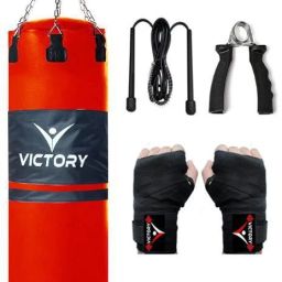 Unfilled Heavy Punching Bag Synthetic Leather With Hand Wrap, Grip , Rope Boxing Kit-image-36