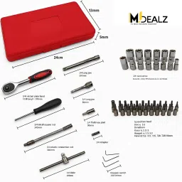 mdealz 46-in-1 Tool Kit with Socket Set Hand Tools for Car, Bike, Home Compact Case Multipurpose Mechanic Bit Driver Hex Key Hardware Repair Box Utility Set Single Sided Rachet Wrench image 3