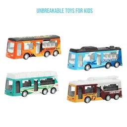 bazaar Diecast Alloy Toy Bus Set Pullback Action Model Pack of 4 Friction Powered image 3