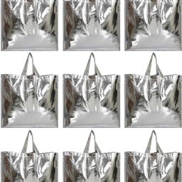 Silver Shiny Shopping Re-usable Eco-Friendly Hand Bag,Large Size-Pack of 9 (Silver) Pack of 9 Grocery Bags-10