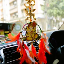 Sri Ganesha,Om,Swastik,Dream catcher for Car dash board,Puja,Home,Office Feather Dream Catcher-image-1