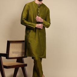 WHITE HEART Jacquard Mandarin Collar Straight Kurta-32