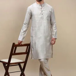 WHITE HEART Jacquard Mandarin Collar Straight Kurta-picture-50