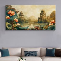 999Store Green & Brown Canvas Abstract Wall Painting-0
