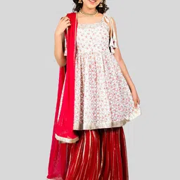 Jilmil Printed Anarkali Kurta With Sharara & Dupatta-image-11
