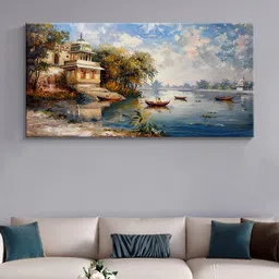 999Store Blue & Brown Canvas Abstract Wall Paintings-image-91