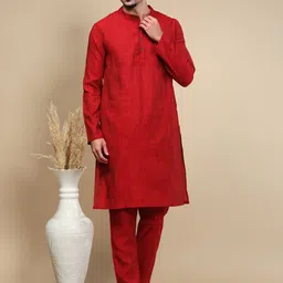 WHITE HEART Jacquard Mandarin Collar Straight Kurta-image-71