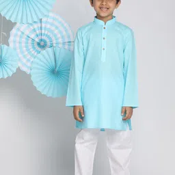 VASTRAMAY Boys Blue & White Solid Kurta with Pyjamas-58