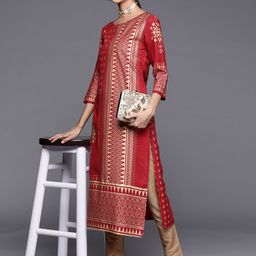 Varanga Women Maroon & Golden Ethnic Motifs Printed Kurta-picture-42