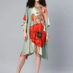 SWI Stylish Floral Print Kimono Sleeve Crepe Kaftan Dress-picture-46