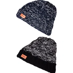 Knotyy Men Black & Blue Pack of 2 Self Design Beanie-picture-10
