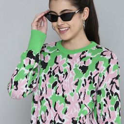 Levis Women Green & Pink Printed Pullover Sweatshirt-image-5