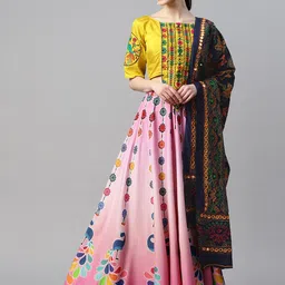 Divine International Trading Co Embroidered Mirror Work Unstitched Lehenga & Blouse-image-16