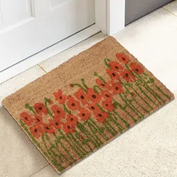 HOKIPO Brown & Orange Printed Anti-Skid Coir Doormat-21