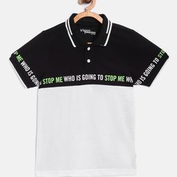 Lil Tomatoes Boys Black & White Pure Cotton Colourblocked Polo Collar T-shirt-image-52