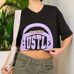 DressBerry Hustle Mode On Printed Boxy Crop T-shirt-image-33