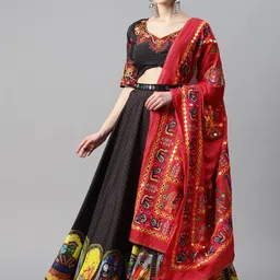 Divine International Trading Co Embroidered Mirror Work Unstitched Lehenga & Blouse With-picture-38