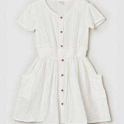 max Girl Round Neck Puff Sleeves Smocked Fit & Flare Dress-image-3