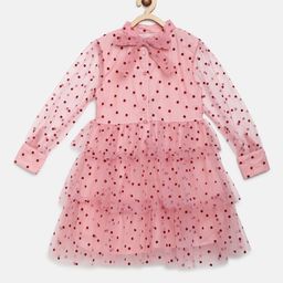 Cherry Crumble Girls Pink Self Design Fit and Flare Dress-image-34