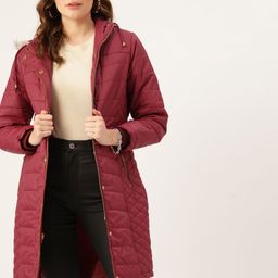 Dressberry Women Maroon Solid Hooded Longline Parka Jacket-image-71