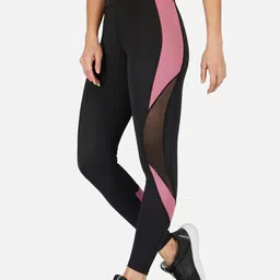 IMPERATIVE Women Black & Pink Colourblocked Slim-Fit Tights-picture-35