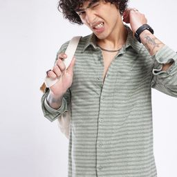 glitchez Self Horizontal Stripes Oversized Fit Shirt-image-98