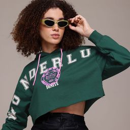 The Roadster Lifestyle Co. Printed Crop Hooded Sweatshirt-image-13