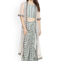 Pernia Pop-Up Shop BY SOUP BY SOUGAT PAUL Women Blue & Beige Malaysian Silk Clothing Set-image-36