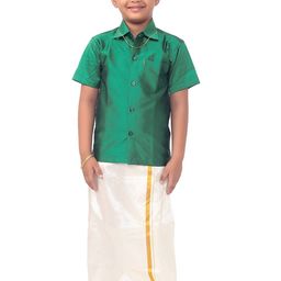 Thangamagan Boys Green & White Solid Shirt and Veshti-image-86