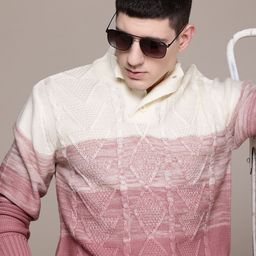 Roadster Men Cable Knit Colourblocked Pullover-image-94