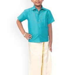 Thangamagan Boys Blue & White Solid Shirt and Veshti-30