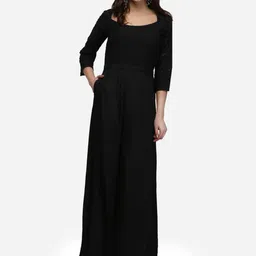 V&M Women Black Floral Lace Maxi Dress-image-26