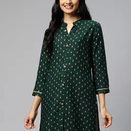 HIGHLIGHT FASHION EXPORT Women Green Ethnic Motifs Printed Kurta-image-77