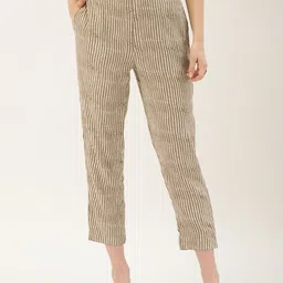 AMUKTI Women Beige Striped Slim Fit Culottes Trousers-image-93