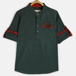 TONYBOY Boys Green Regular Fit Solid Casual Shirt-image-21
