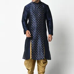 DEYANN Men Navy Blue & Brown Woven Design Kurta with Dhoti Pants-picture-41