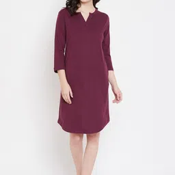 Hypernation Women Purple Solid Knee Length Knitted Nightdress-image-26