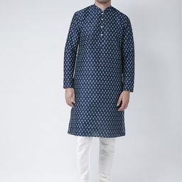 DEYANN Men Navy Blue & Off-White Printed Kurta with Churidar-image-81