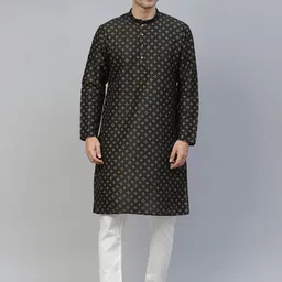 MANQ Men Black Ethnic Motifs Printed Kurta with Pyjamas-image-99