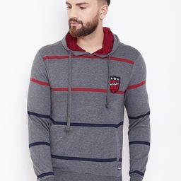 Austin wood Men Charcoal & Red Striped Hooded Sweatshirt-image-28